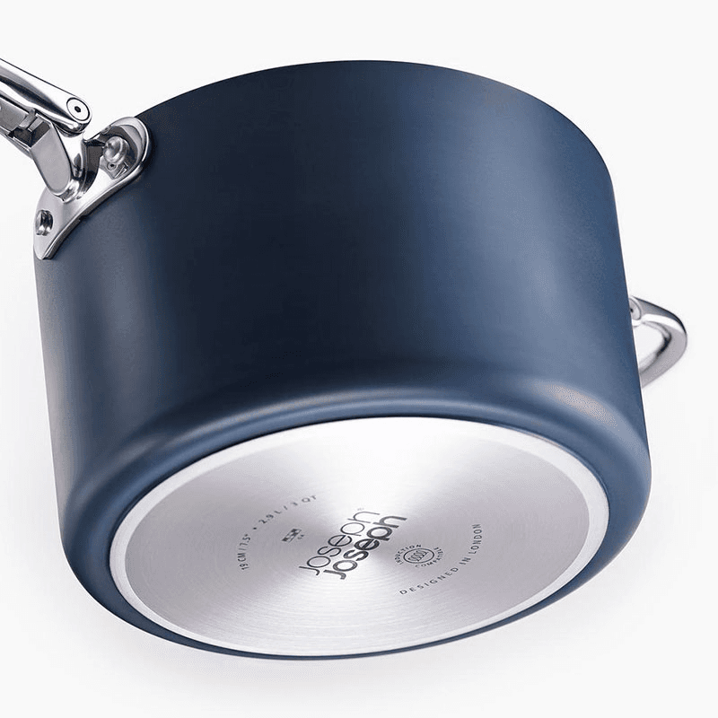 Space Folding Handle Ceramic Non-Stick Cookware Set, Midnight Blue