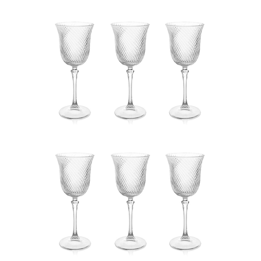 Julia Set of 6 Crystal White Wine Glasses