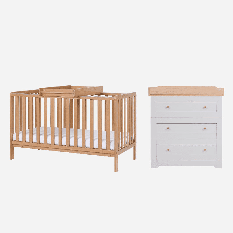 Malmo 2 Piece Cot Bed Nursery Furniture Set, Oak/Dove Grey