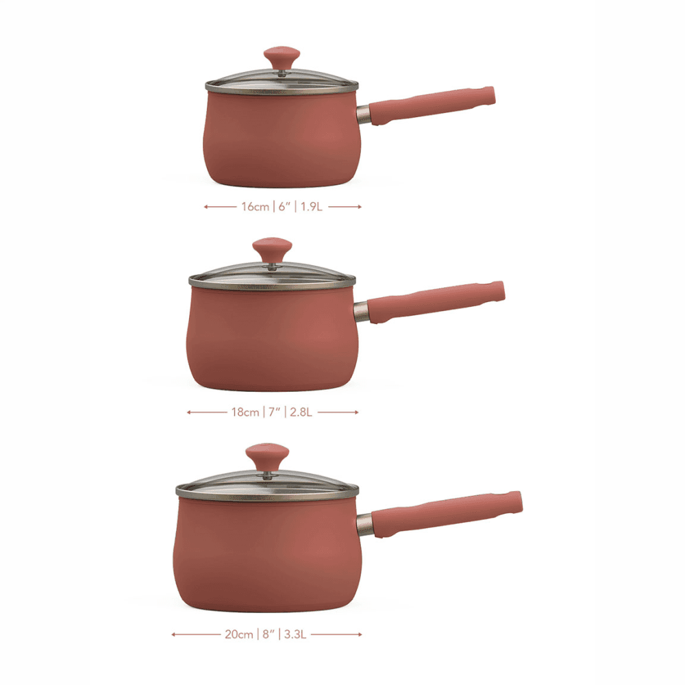 Stainless Steel Set of 3 Non-Stick Saucepans, Earth Rose