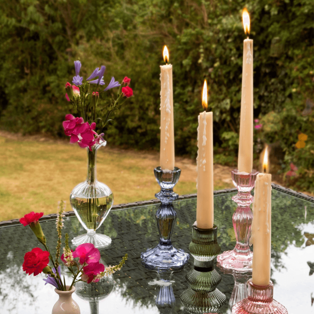Boho Glass Candle Holder, Pink