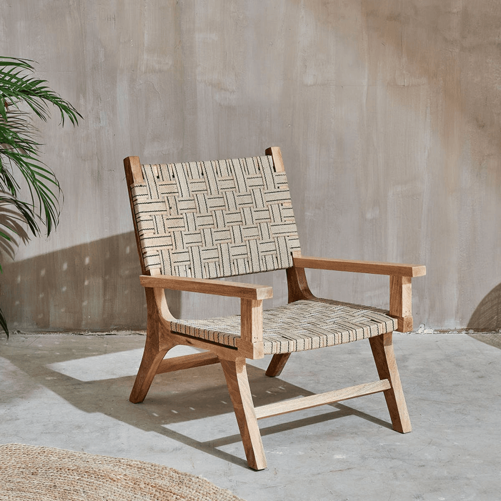 Yamuna Ticking Stripe Lounge Chair, Natural and Black