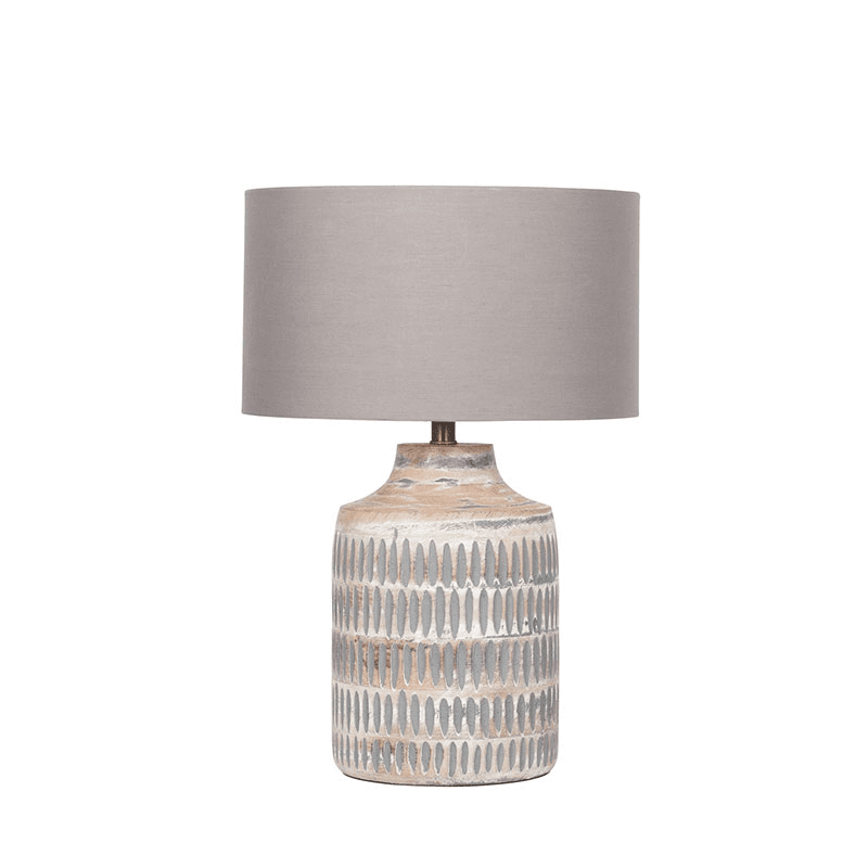 Galle Textured Table Lamp with Cylinder Shade, Grey Wash Wood