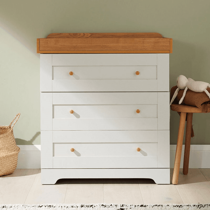Malmo 3 Piece Cot Bed Nursery Furniture Set, Oak/Dove Grey