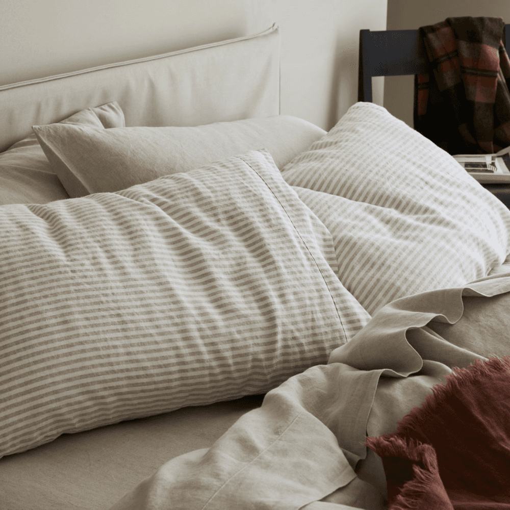 Stripe Linen Blend Pair of Pillowcases, Oatmeal
