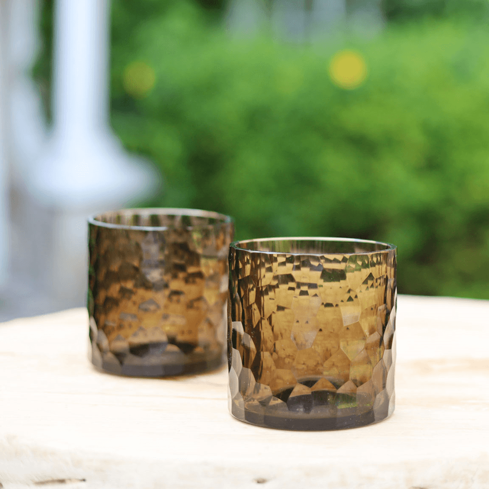Smoked Honeycomb Set of 2 Tumblers, Smoked Brown