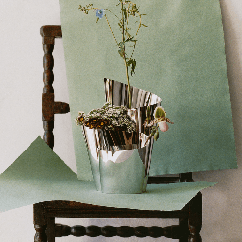 Image showing the Fold Tall Mirror Vase, Silver product.
