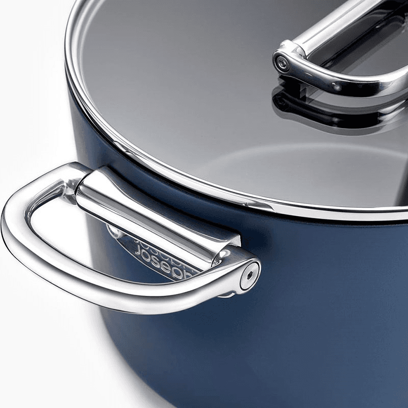 Space Folding Handle Ceramic Non-Stick Cookware Set, Midnight Blue