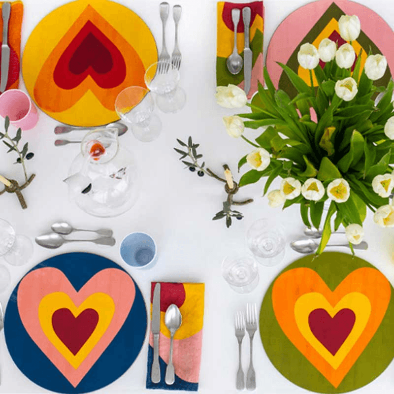 Heart Set of 6 Round Assorted Placemats, Multi