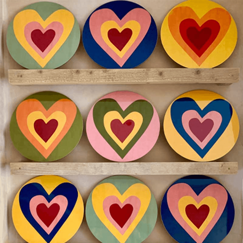 Heart Set of 6 Round Assorted Placemats, Multi