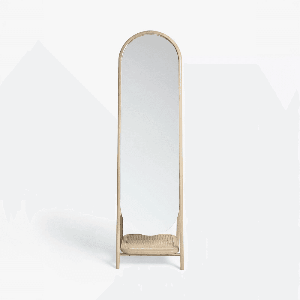 Rattan Freestanding Mirror, Oak
