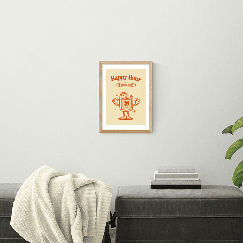 Magnus Myhre Happy Hour Is Every Hour Print, Oak Frame
