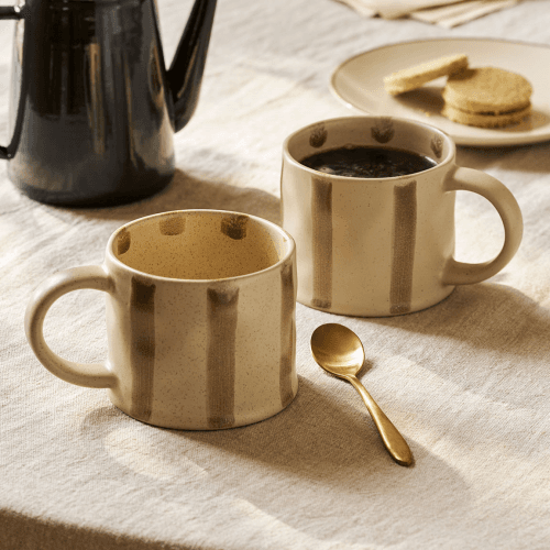 Image showing the Woolstone Striped Set of 2 Mugs, Truffle product.