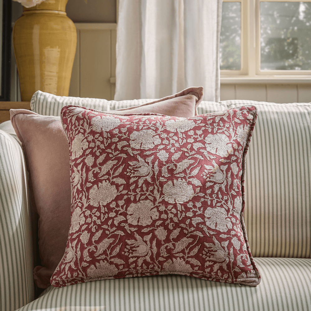 Rani Hand Block Printed Cushion Cover, Red
