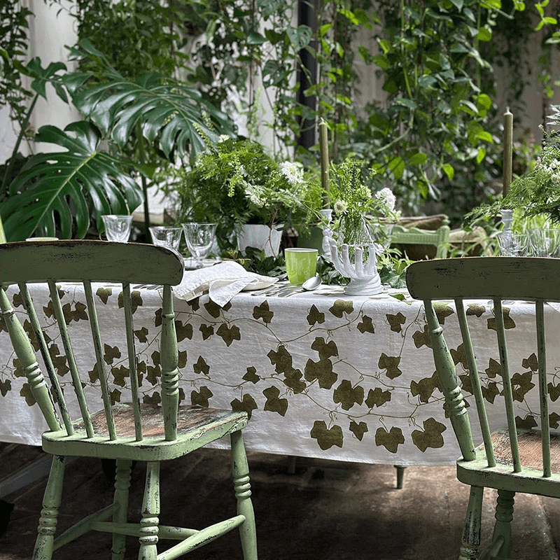 Ivy Herbarium Linen Tablecloth, Green
