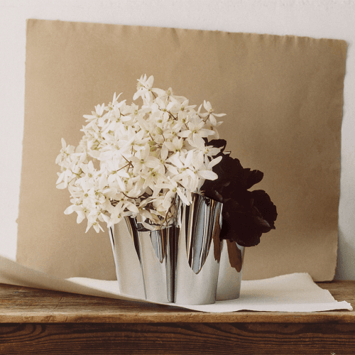 Image showing the Fold Wide Mirror Vase, Silver product.