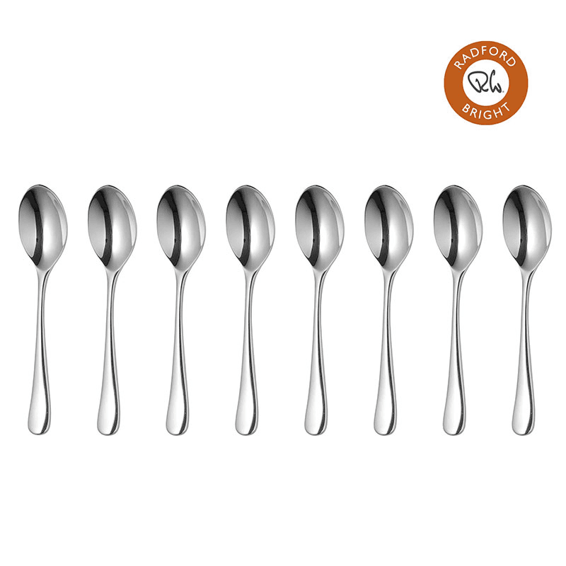 Radford Bright 8 Piece Espresso Spoon Set, Stainless Steel
