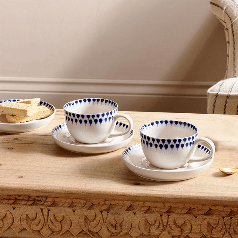 Indigo Cup & Saucer, Cream & Blue