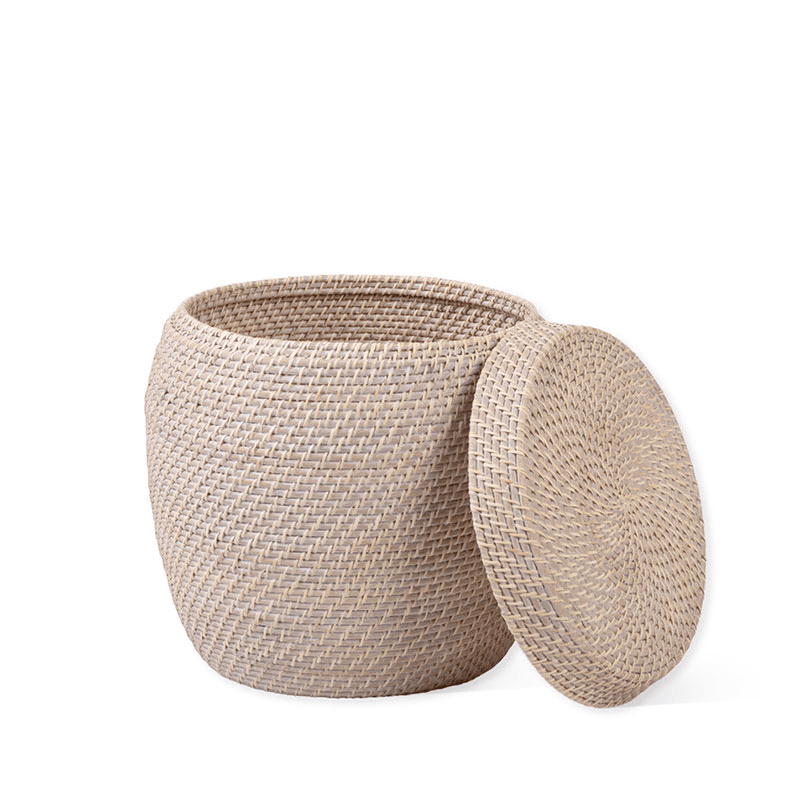 Wittering Rattan Side Table With Removable Lid, White