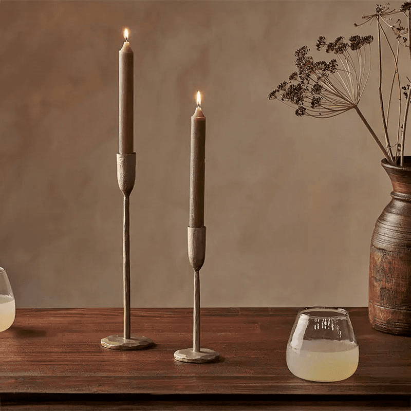 Rustic Set of 2 Soy Blend Dinner Candles, Olive Green