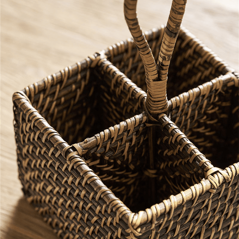 Wittering Rattan Cutlery Caddy, Antique Brown