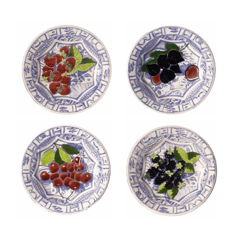 Oiseau Fruits Set of 4 Dessert Plates, Bleu