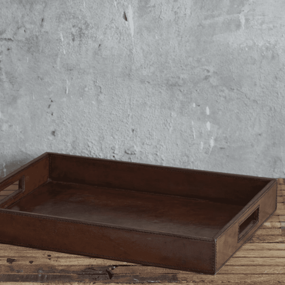 Rectangular tray, Tan Leather