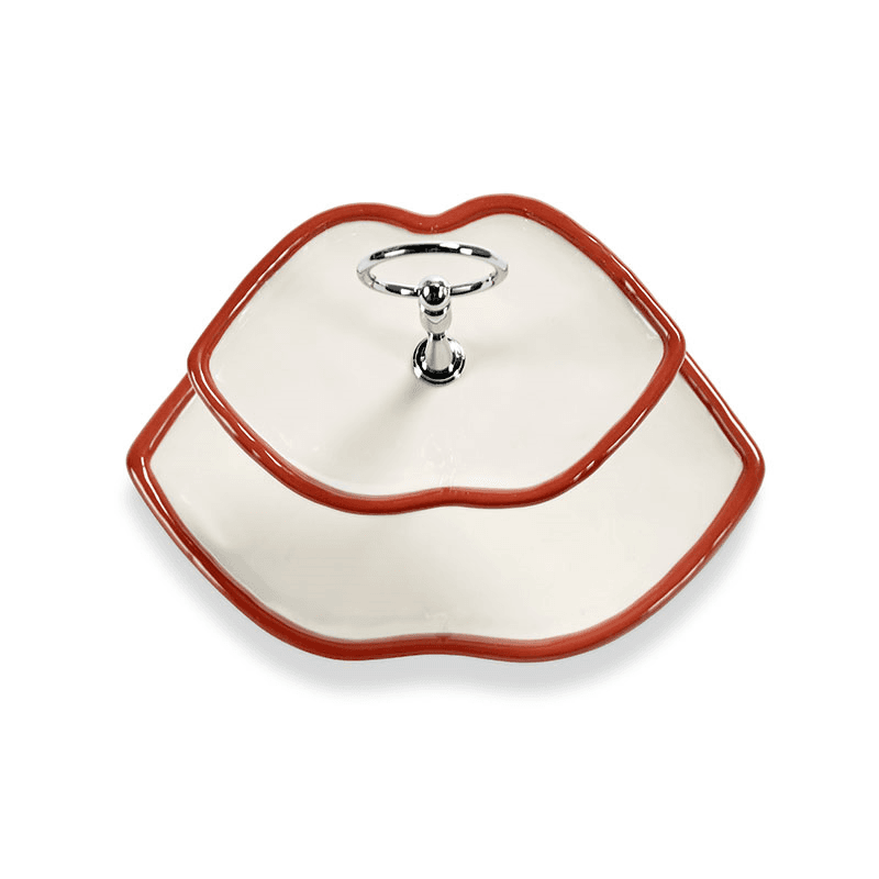 Les Objets Mouleversants by Wouters&Hend Lips Two Tier Cake Stand, Red & White