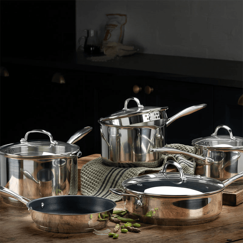 7000 5 Piece Draining Saucepan Set, Stainless Steel