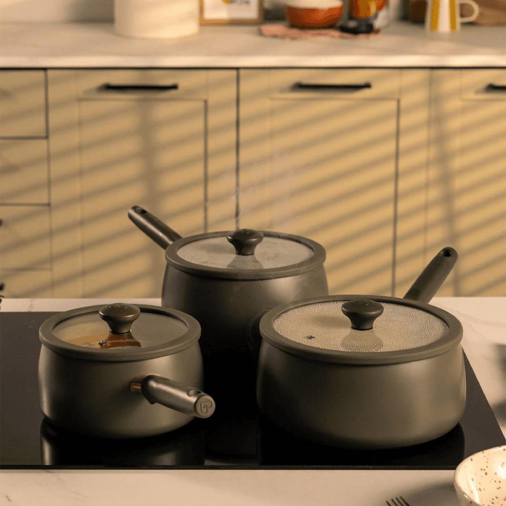 Ceramic Set of 3 Non-Stick Saucepans