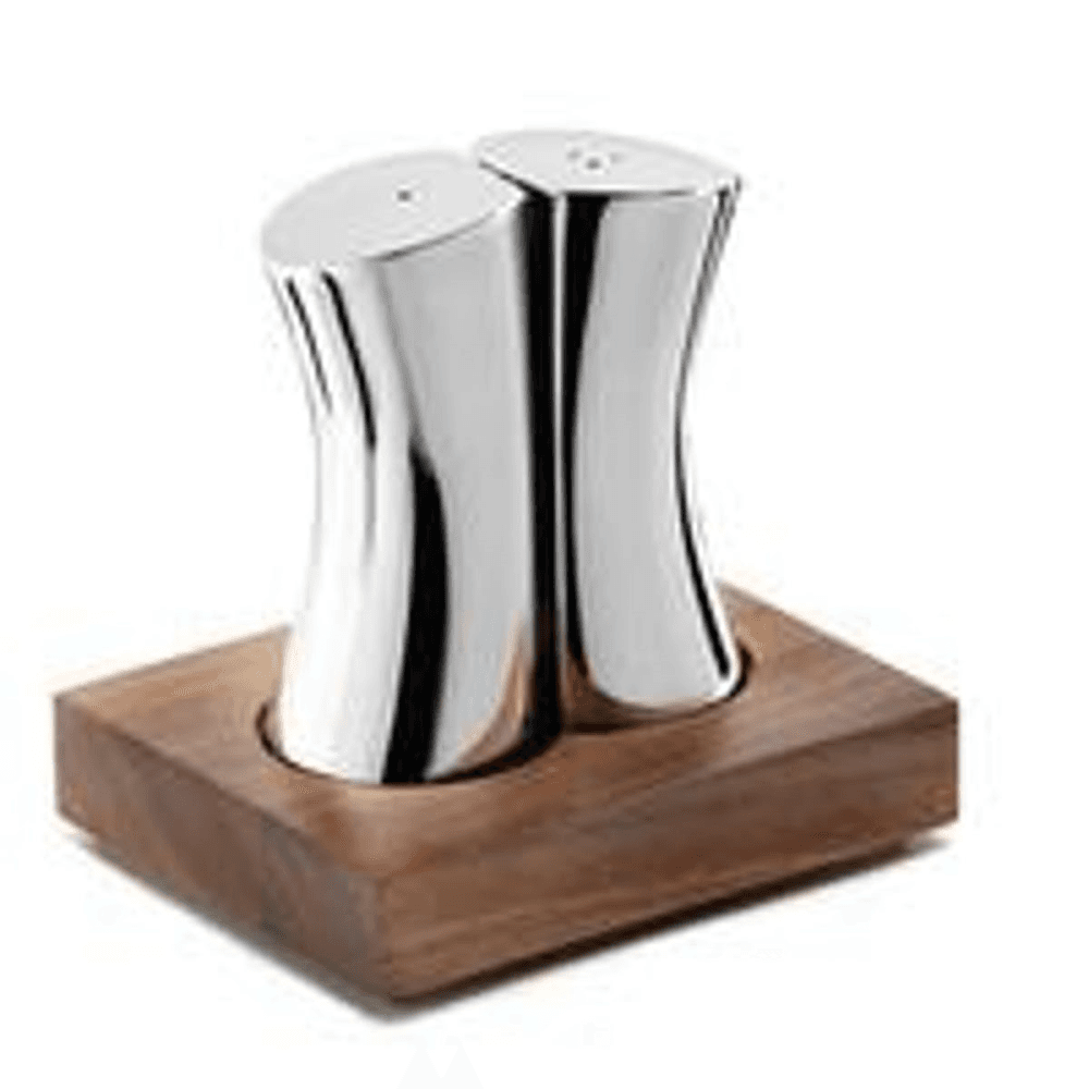 Drift Salt & Pepper Shakers with Walnut Base, Stainless Steel