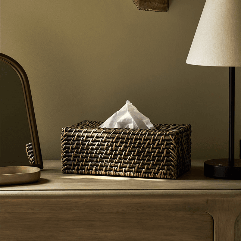 Wittering Rattan Rectangular Tissue Box Holder, Antique Brown