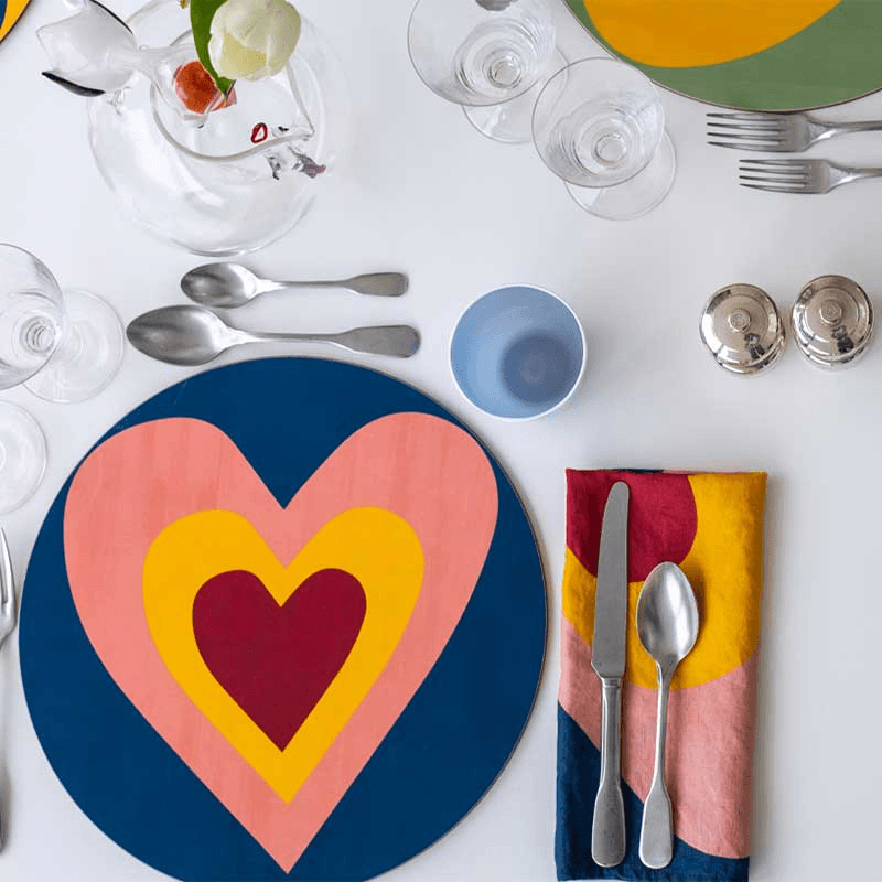 Heart Set of 6 Round Assorted Placemats, Multi
