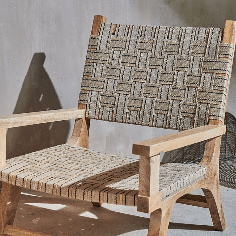 Yamuna Ticking Stripe Lounge Chair, Natural and Black