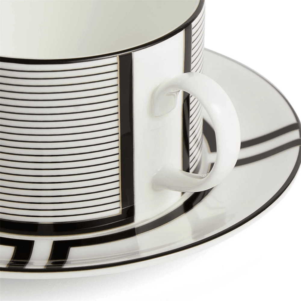 Luxe Graphite Teacup & Saucer V2, Black & White