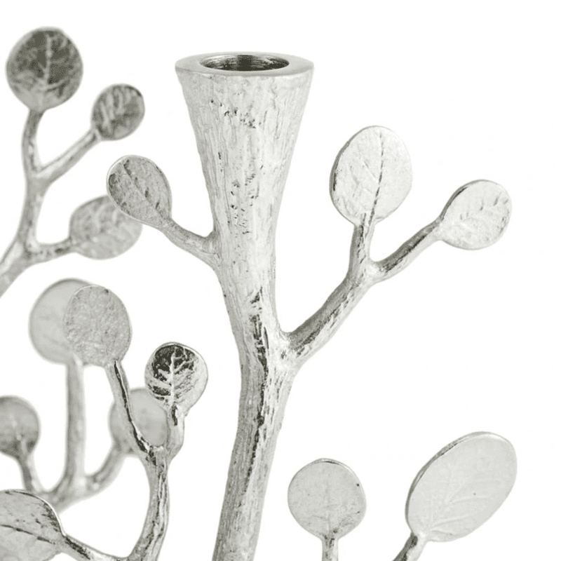Botanical Leaf Set of 2 Candle Holders, Nickeplate