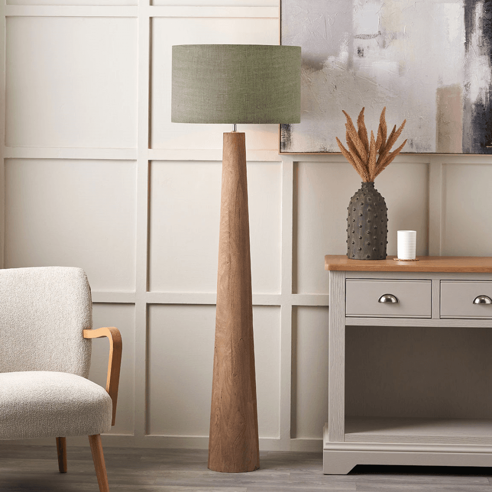 Esha Conical Wood Floor Lamp with Edward Cylinder Lampshade