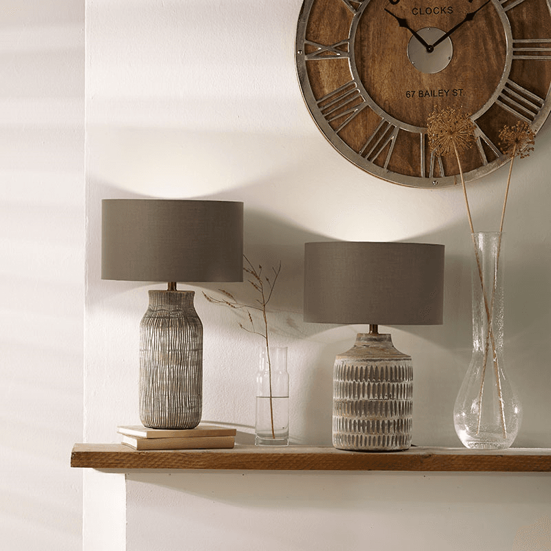 Galle Textured Table Lamp with Cylinder Shade, Grey Wash Wood