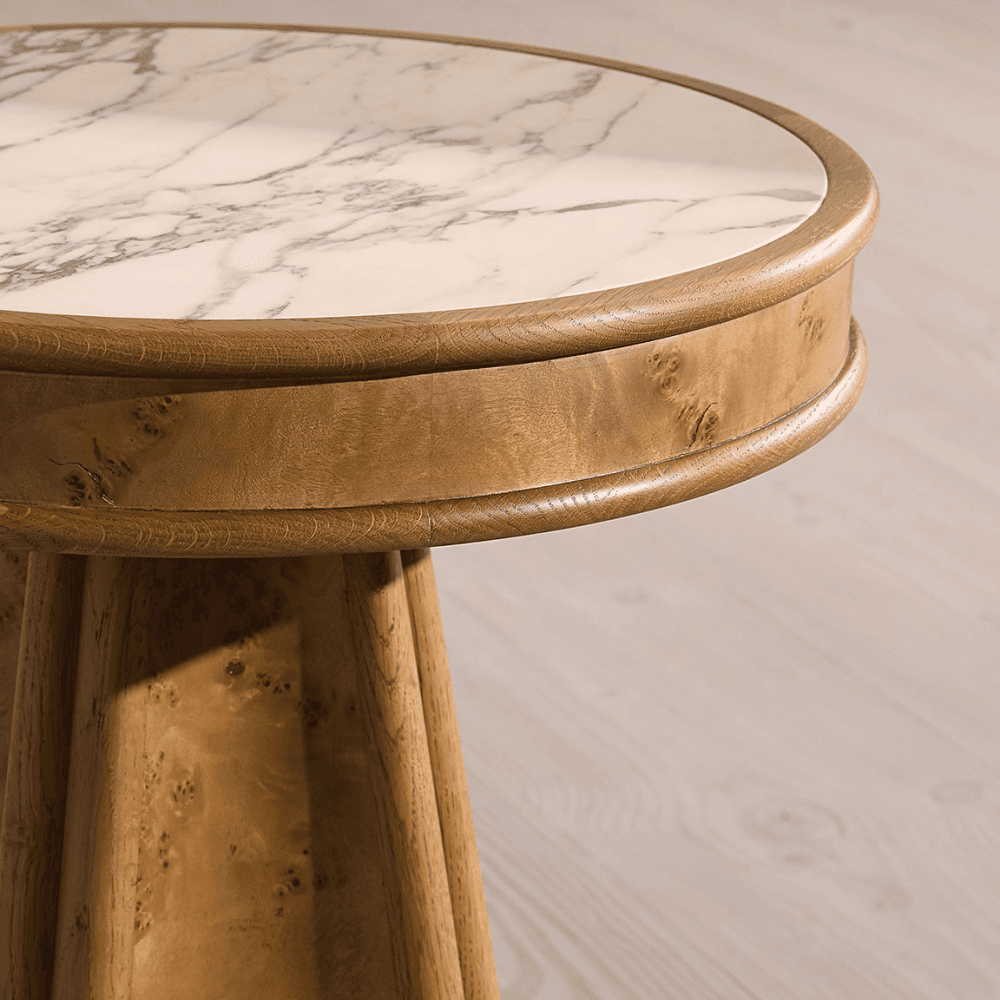 Astoria Astoria Side Table, Mappa Burl & Arabescato Marble