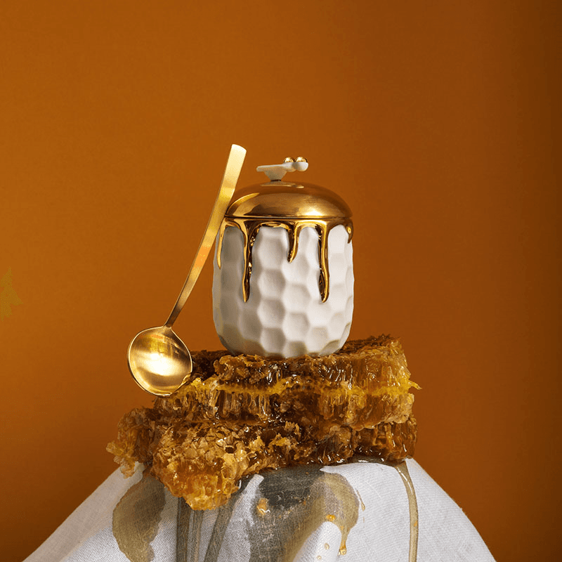 Beehive Honeypot, White & Gold