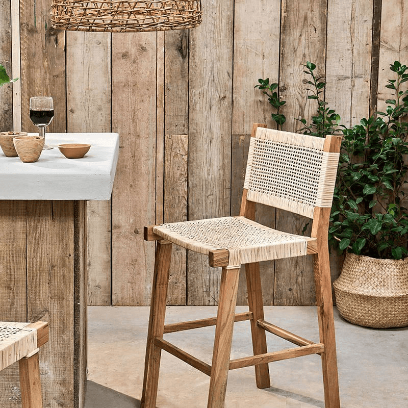 Madrisana Acacia & Rattan Bar Stool, Natural