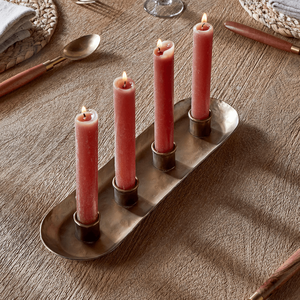 Amita Long Candle Holder, Antique Brass