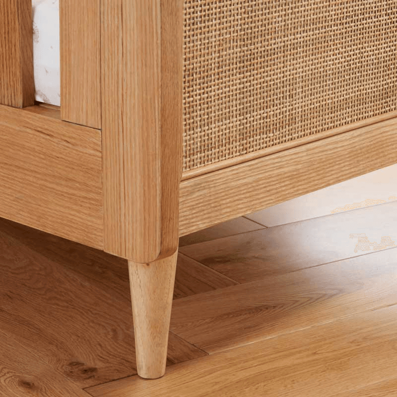 Japandi Cot Bed, Light Oak Rattan