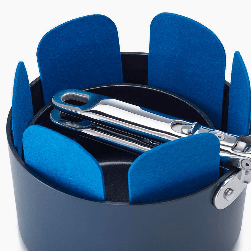 Space Folding Handle Ceramic Non-Stick Cookware Set, Midnight Blue