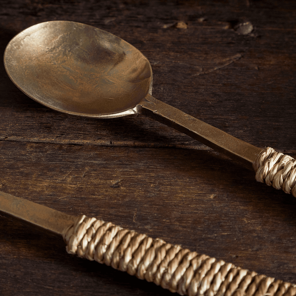 Abani Salad Servers, Antique Brass
