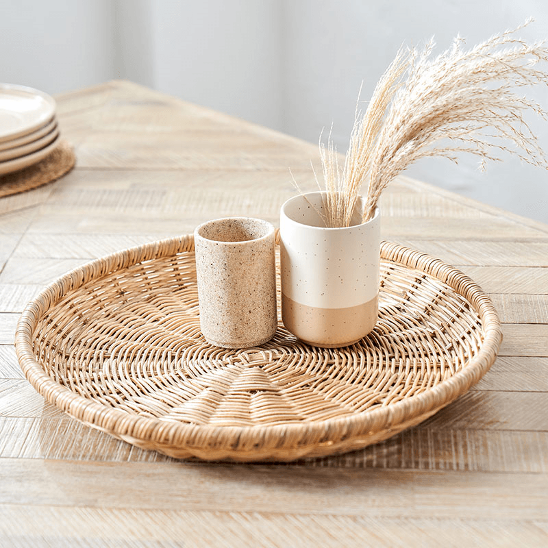 Rattan Round Tray, Natural