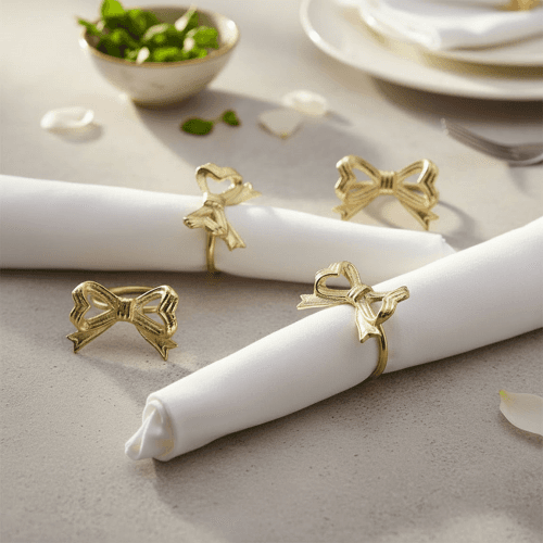 Image showing the Bow Set of 4 Napkin Rings, D4cm, Gold product.