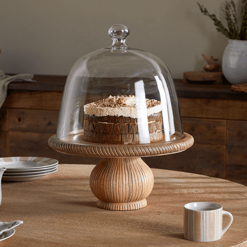 Vivan Glass Cake Stand & Dome, Natural