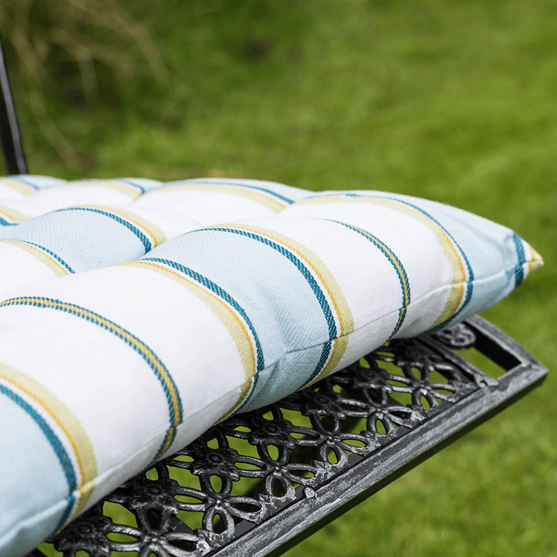 Buff Square Seat Pad, Blue Stripe