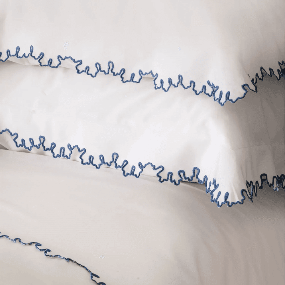 Thea Scalloped Pillowcase, Denim